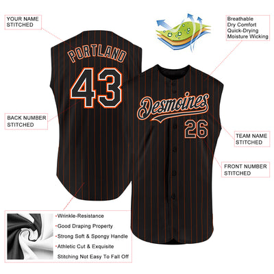 Custom Black Orange Pinstripe White Authentic Sleeveless Baseball Jersey