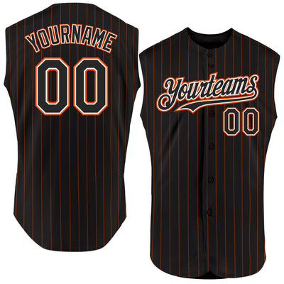 Custom Black Orange Pinstripe White Authentic Sleeveless Baseball Jersey