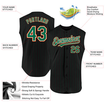 Custom Black Kelly Green Pinstripe White-Orange Authentic Sleeveless Baseball Jersey