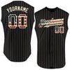 Custom Black Cream Pinstripe Vintage USA Flag Authentic Sleeveless Baseball Jersey