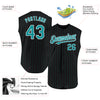 Custom Black Teal Pinstripe White Authentic Sleeveless Baseball Jersey