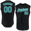 Custom Black Teal Pinstripe White Authentic Sleeveless Baseball Jersey