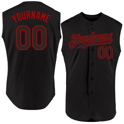 Custom Black Red Authentic Sleeveless Baseball Jersey