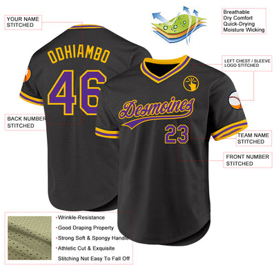 Custom Black Purple-Gold Authentic Throwback Baseball Jersey