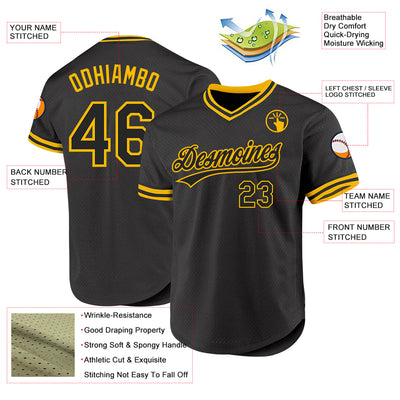 Custom Black Gold Authentic Throwback Baseball Jersey