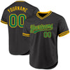 Custom Black Kelly Green-Gold Authentic Throwback Baseball Jersey