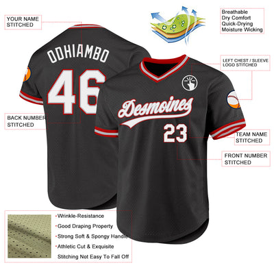 Custom Black Gray-Red Authentic Throwback Baseball Jersey