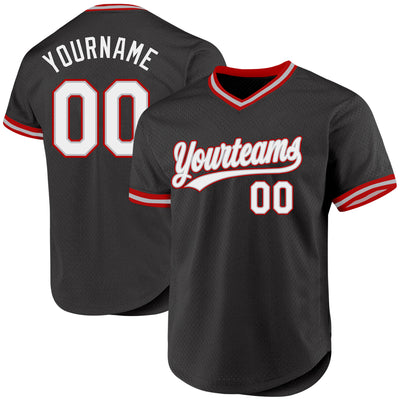 Custom Black Gray-Red Authentic Throwback Baseball Jersey