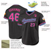 Custom Black Pink-Light Blue Authentic Throwback Baseball Jersey