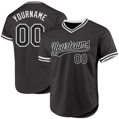 Custom Black White Authentic Throwback Baseball Jersey