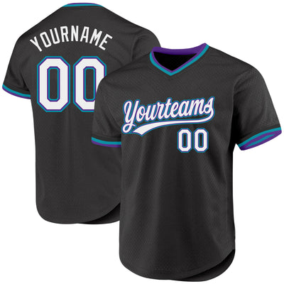 Custom Black Purple-Teal Authentic Throwback Baseball Jersey