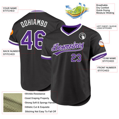 Custom Black Purple-White Authentic Throwback Baseball Jersey