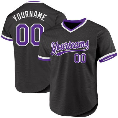 Custom Black Purple-White Authentic Throwback Baseball Jersey