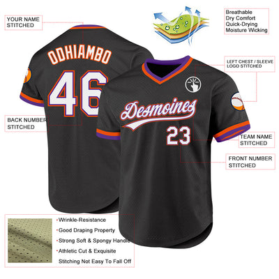 Custom Black Purple-Orange Authentic Throwback Baseball Jersey