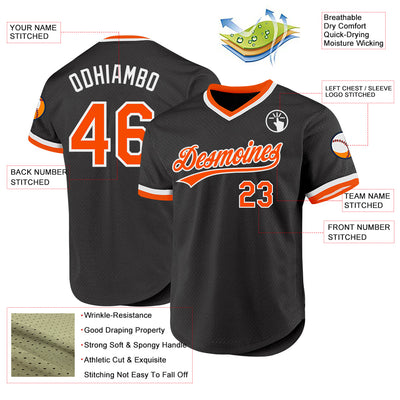 Custom Black Orange-White Authentic Throwback Baseball Jersey