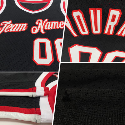 Custom Black White-Red Authentic Throwback Basketball Jersey