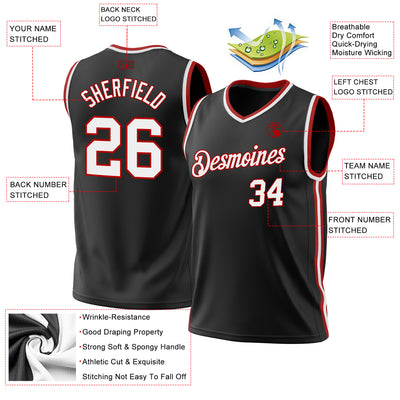 Custom Black White-Red Authentic Throwback Basketball Jersey