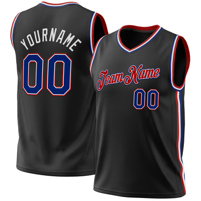 Custom Black Royal-Red Authentic Throwback Basketball Jersey