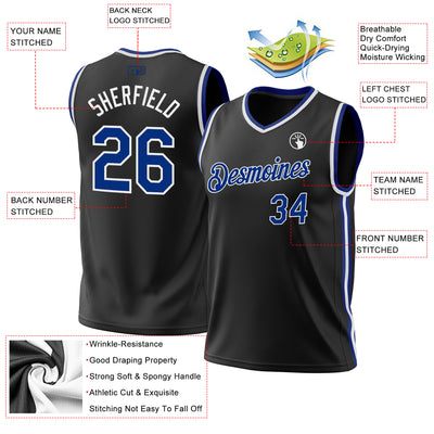 Custom Black Royal-White Authentic Throwback Basketball Jersey