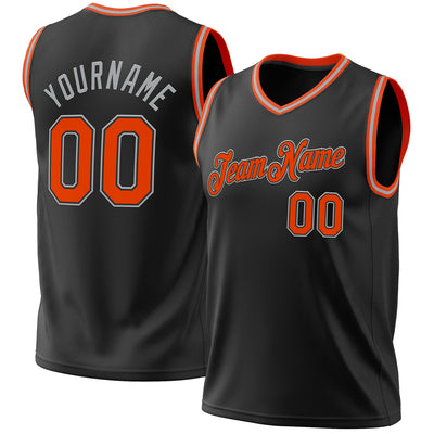 Custom Black Orange-Gray Authentic Throwback Basketball Jersey