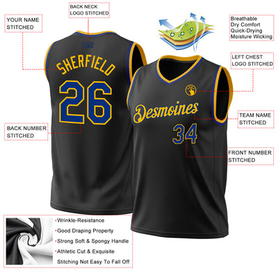 Custom Black Royal-Gold Authentic Throwback Basketball Jersey