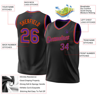 Custom Black Purple-Orange Authentic Throwback Basketball Jersey