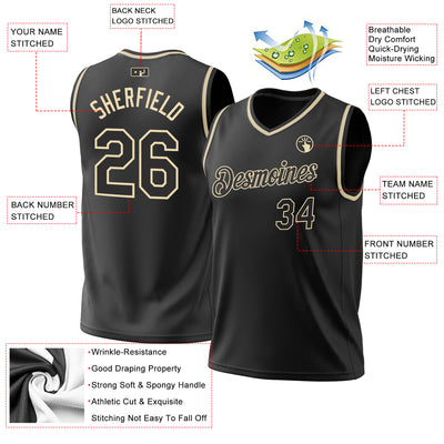 Custom Black Cream Authentic Throwback Basketball Jersey