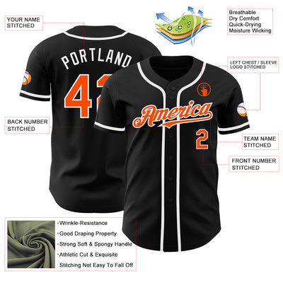 Custom Black Orange-White Authentic Baseball Jersey