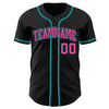 Custom Black Pink-Teal Authentic Baseball Jersey