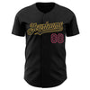 Custom Black Neon Pink-Old Gold Authentic Baseball Jersey