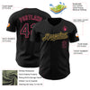 Custom Black Neon Pink-Old Gold Authentic Baseball Jersey