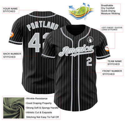 Custom Black Gray Pinstripe White Authentic Baseball Jersey