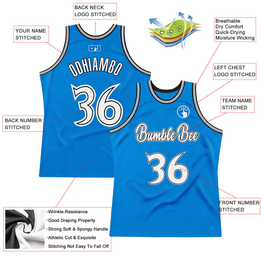 Custom Blue White-Black Authentic Throwback Basketball Jersey