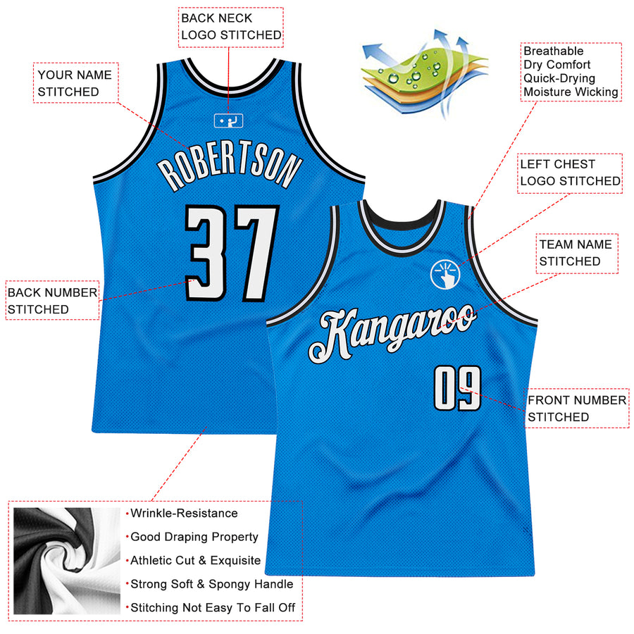 Custom Blue White-Black Authentic Throwback Basketball Jersey