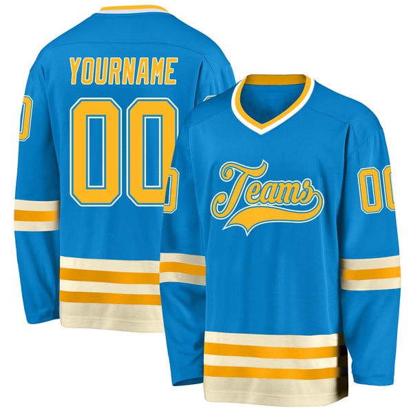 Cheap Custom Teal Black-Old Gold Hockey Jersey Free Shipping