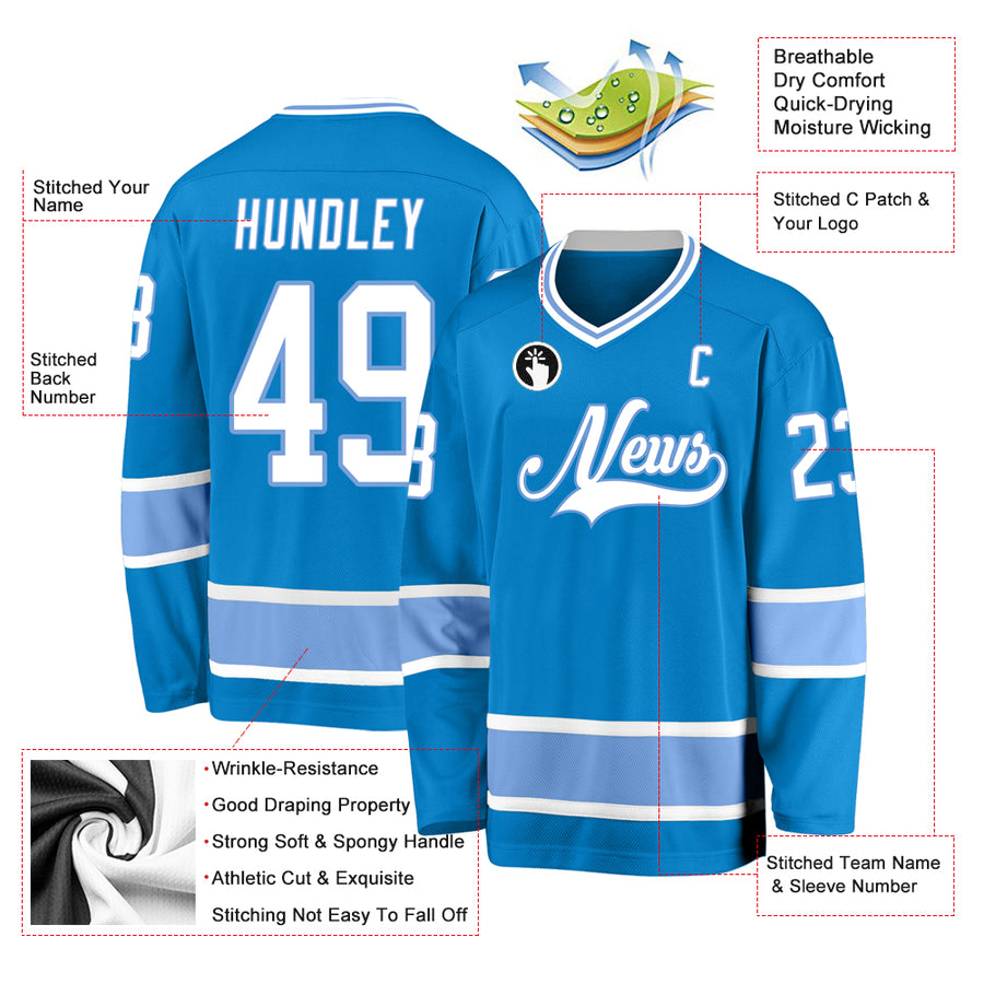 Custom Blue White-Light Blue Hockey Jersey