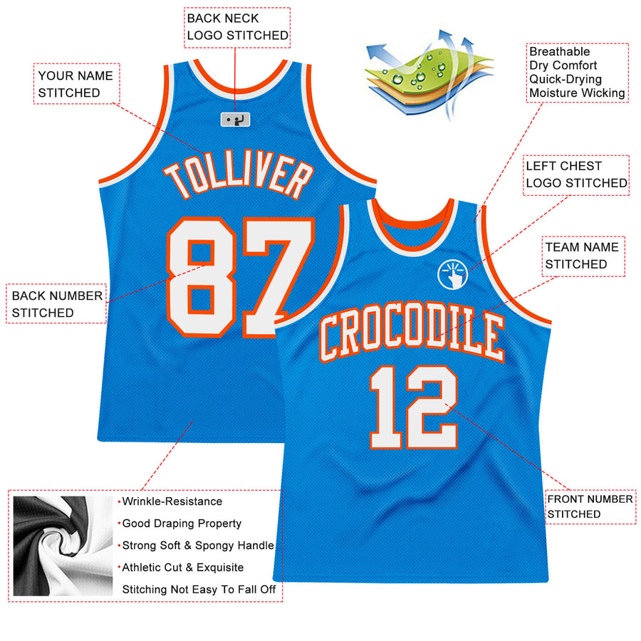 Custom Blue White-Orange Authentic Throwback Basketball Jersey