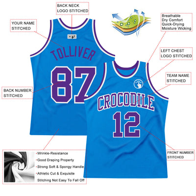 Custom Blue Purple-White Authentic Throwback Basketball Jersey