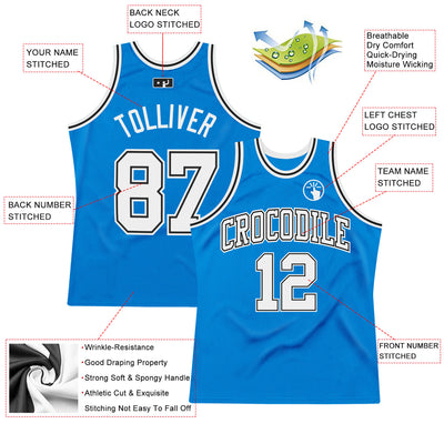 Custom Blue White-Black Authentic Throwback Basketball Jersey