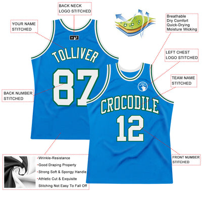 Custom Blue White-Kelly Green Authentic Throwback Basketball Jersey