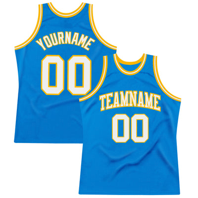 Custom Blue White-Gold Authentic Throwback Basketball Jersey