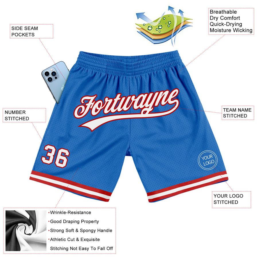 Custom Blue White-Red Authentic Throwback Basketball Shorts