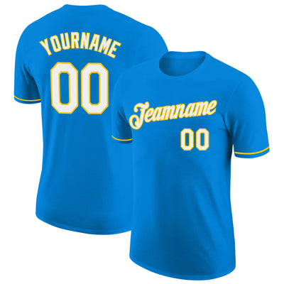 Custom Blue White-Yellow Performance T-Shirt