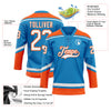 Custom Blue White-Orange Hockey Lace Neck Jersey