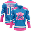 Custom Blue White-Pink Hockey Lace Neck Jersey