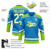 Custom Blue White-Neon Green Hockey Lace Neck Jersey