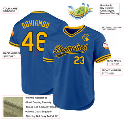 Custom Blue Gold-Black Authentic Throwback Baseball Jersey