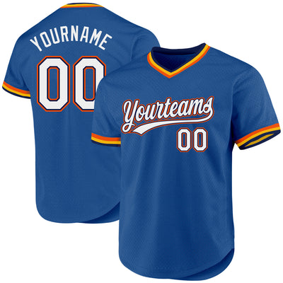 Custom Blue Navy Orange-Gold Authentic Throwback Baseball Jersey