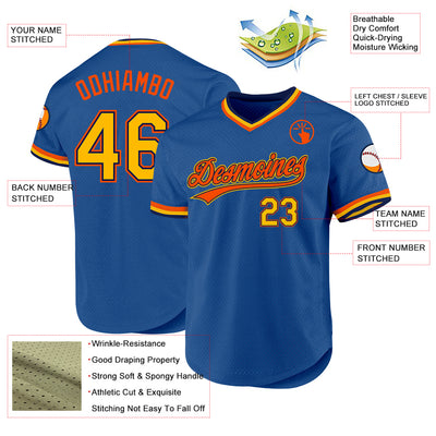 Custom Blue Gold Navy-Orange Authentic Throwback Baseball Jersey