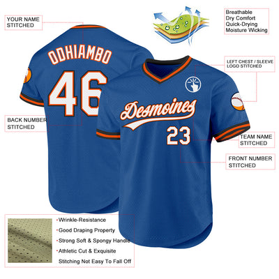 Custom Blue Orange-Black Authentic Throwback Baseball Jersey